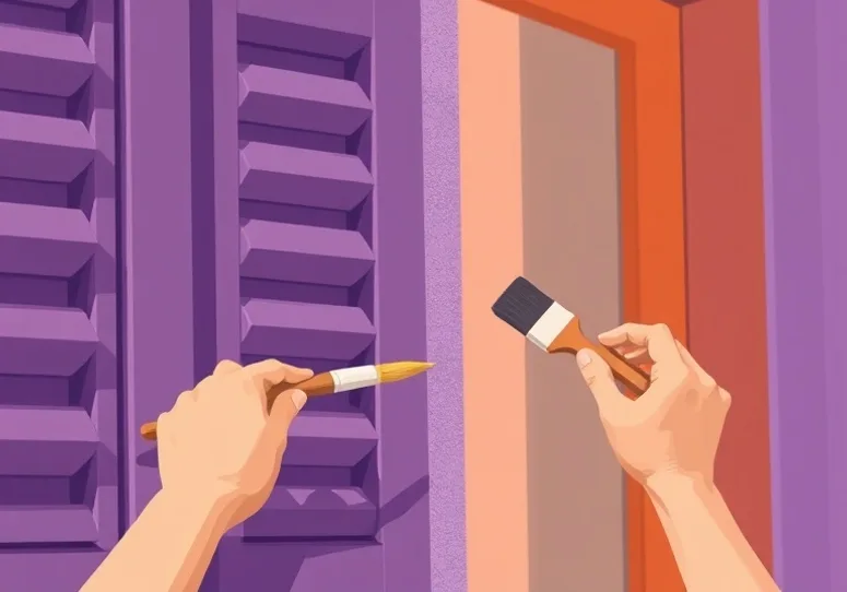 Mise en peinture au pinceau de volets et d'encadrements en bois