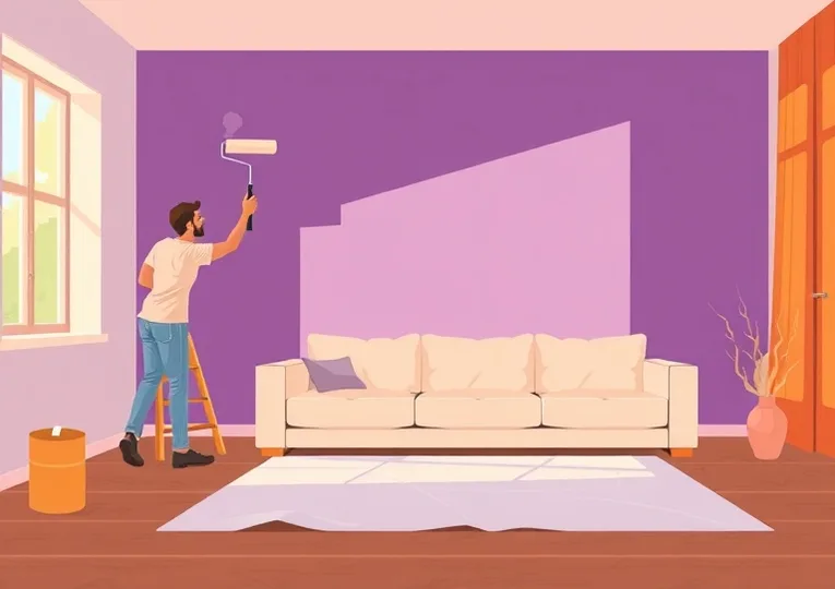 Peintre appliquant la peinture au rouleau sur un mur de salon